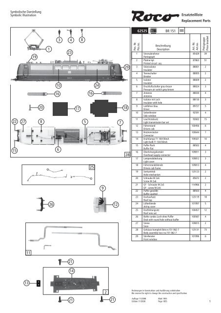 Ersatzteilliste Replacement Parts 62525 BR 5 - Roco