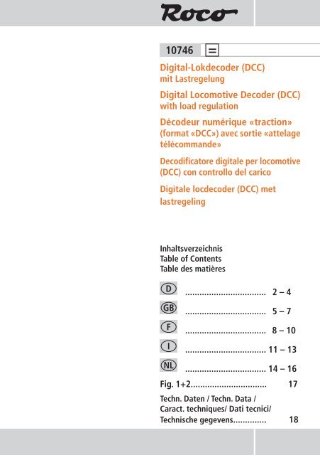 Digital-Lokdecoder (DCC) Digital Locomotive Decoder (DCC ... - Roco