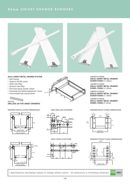 UNISET DRAWER RUNNERS 85mm/150mm PG138-139 - Roco