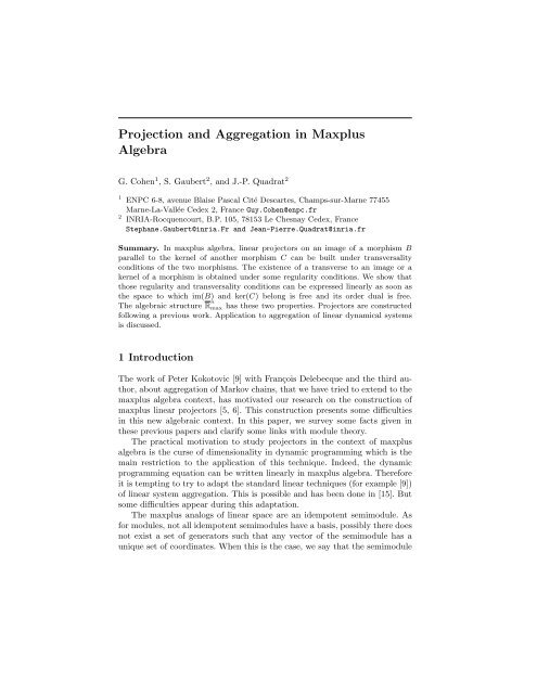 Projection and Aggregation in Maxplus Algebra - Jean-Pierre ...