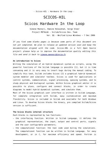 SCICOS-HIL Scicos Hardware In the Loop