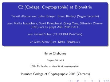 C2 (Codage, Cryptographie) et Biométrie - Travail effectué avec ...