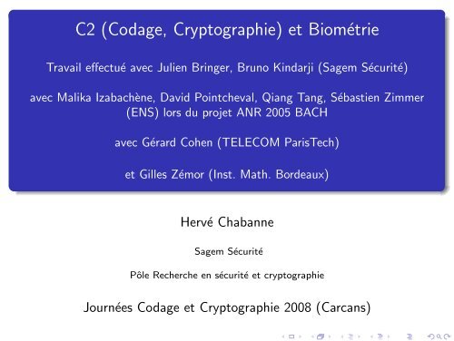 C2 (Codage, Cryptographie) et Biométrie - Travail effectué avec ...