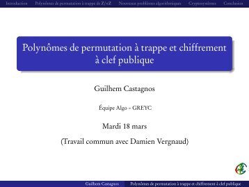 Polynômes de permutation à trappe et chiffrement à clef publique