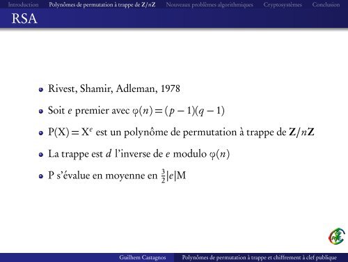 Polynômes de permutation à trappe et chiffrement à clef publique