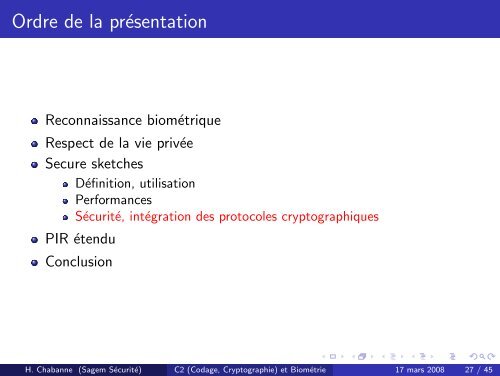 C2 (Codage, Cryptographie) et Biométrie - Travail effectué avec ...