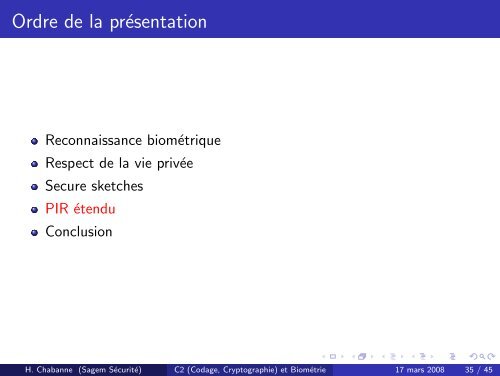 C2 (Codage, Cryptographie) et Biométrie - Travail effectué avec ...