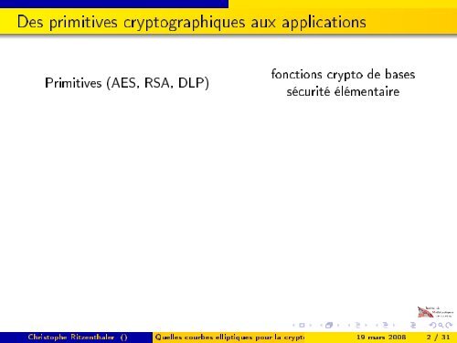 Quelles courbes elliptiques pour la cryptographie ? - Institut de ...