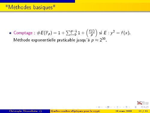 Quelles courbes elliptiques pour la cryptographie ? - Institut de ...