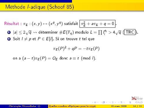 Quelles courbes elliptiques pour la cryptographie ? - Institut de ...