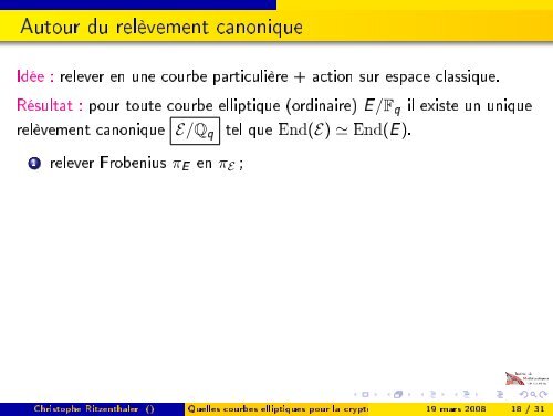 Quelles courbes elliptiques pour la cryptographie ? - Institut de ...