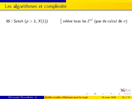 Quelles courbes elliptiques pour la cryptographie ? - Institut de ...