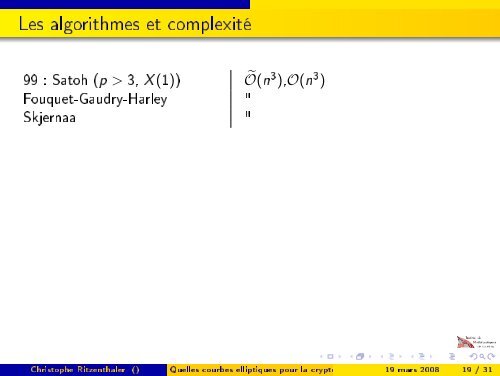 Quelles courbes elliptiques pour la cryptographie ? - Institut de ...