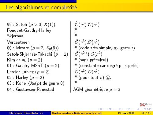 Quelles courbes elliptiques pour la cryptographie ? - Institut de ...