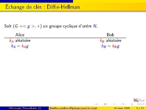 Quelles courbes elliptiques pour la cryptographie ? - Institut de ...