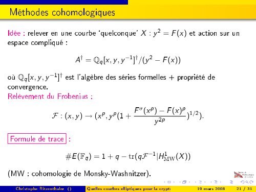 Quelles courbes elliptiques pour la cryptographie ? - Institut de ...