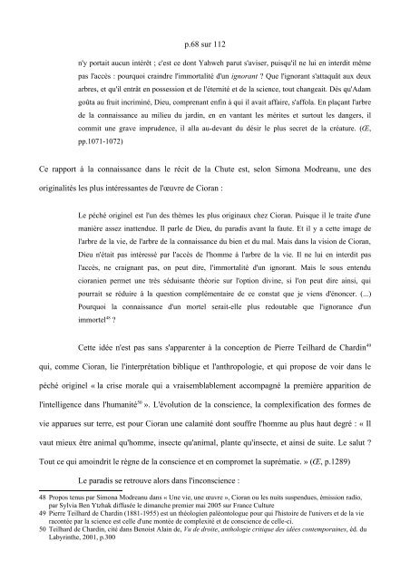 L'idée de la chute dans l'Anthologie du portrait de Cioran