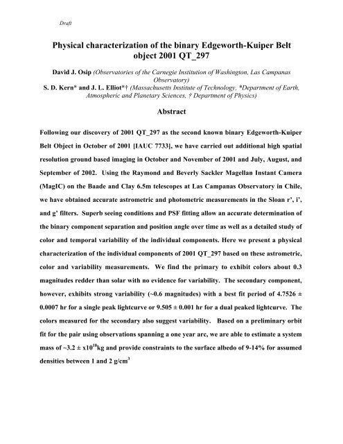 Physical Characterisation of the Binary EKBO 2001 QT297