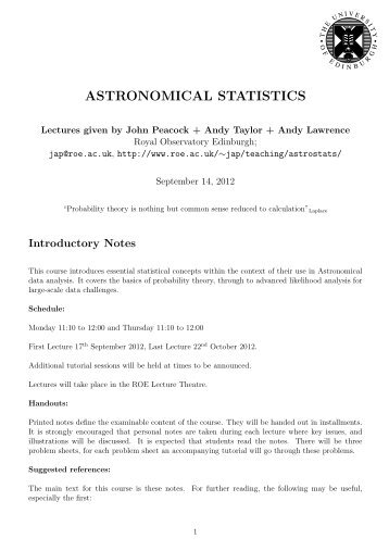 ASTRONOMICAL STATISTICS - The Royal Observatory, Edinburgh