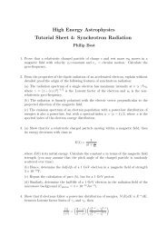 High Energy Astrophysics Tutorial Sheet 4: Synchrotron Radiation