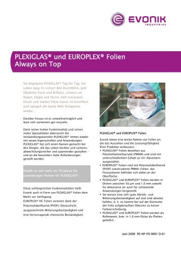 EUROPLEX Â® HC PMMA/PVDF Folien - RÃ¶hm (Schweiz)