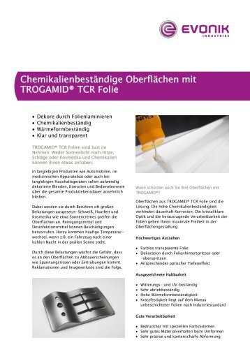 Transparente Polyamidfolien TROGAMID Â® TCR ... - RÃ¶hm (Schweiz)