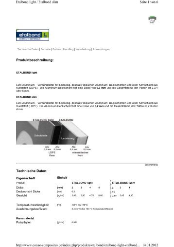 Produktbeschreibung: Technische Daten: Seite 1 von 6 Etalbond ...