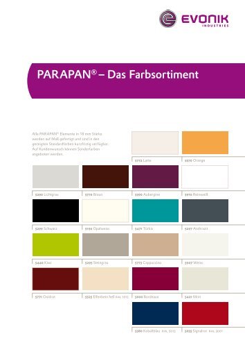 PARAPANÂ® â Das Farbsortiment - RÃ¶hm (Schweiz)