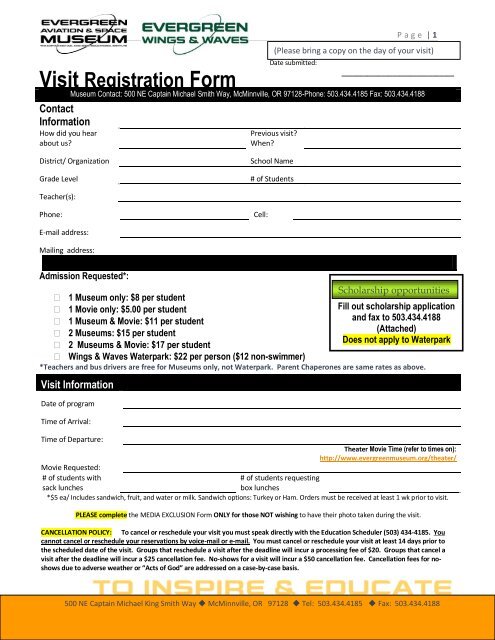 Visit Registration Form - Evergreen Aviation & Space Museum