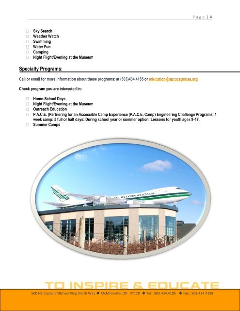 Visit Registration Form - Evergreen Aviation & Space Museum