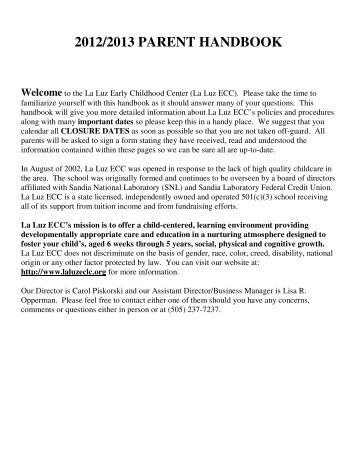 2012/2013 PARENT HANDBOOK - La Luz Early Childhood Center