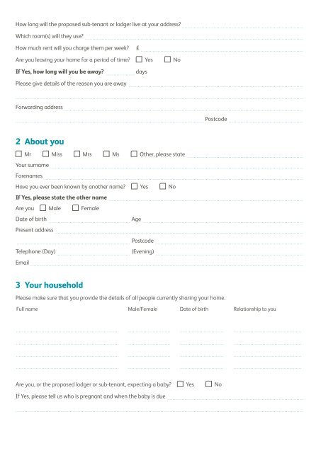 request for a sublet or lodger form - Riverside