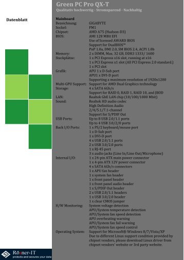 Green PC Pro QX-T Datenblatt