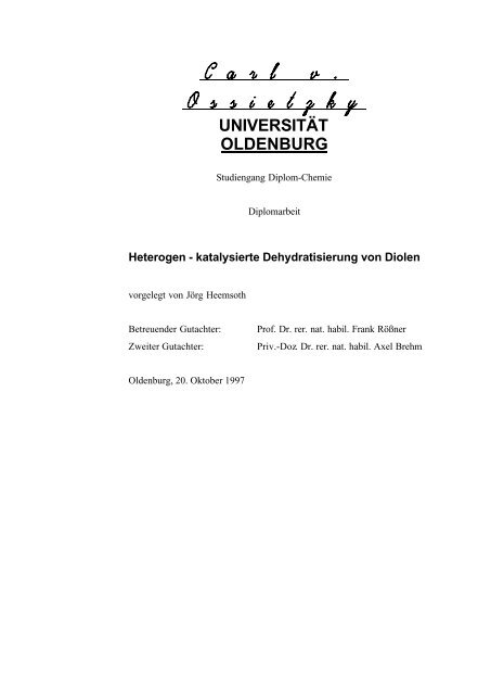 Heterogen-katalysierte Dehydratisierung von Diolen - Technische ...