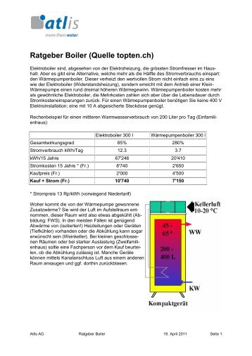 Ratgeber Boiler (Quelle topten.ch) - Atlis
