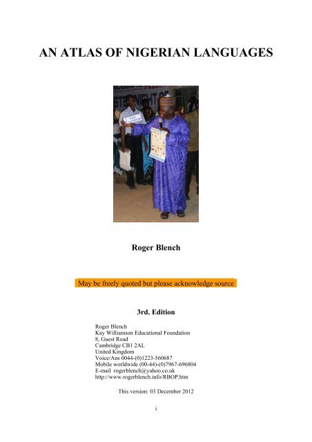 An Atlas Of Nigerian Languages Roger Blench