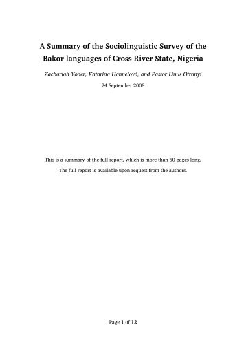 Bakor Report Summary - Roger Blench
