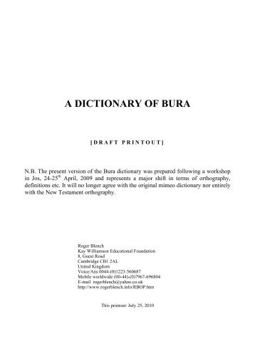 A DICTIONARY OF BURA - Roger Blench