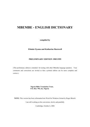 MBEMBE - ENGLISH DICTIONARY - Roger Blench