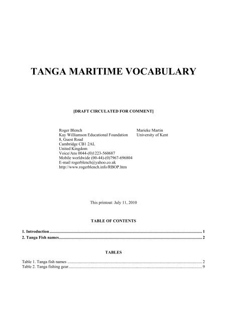 TANGA MARITIME VOCABULARY - Roger Blench