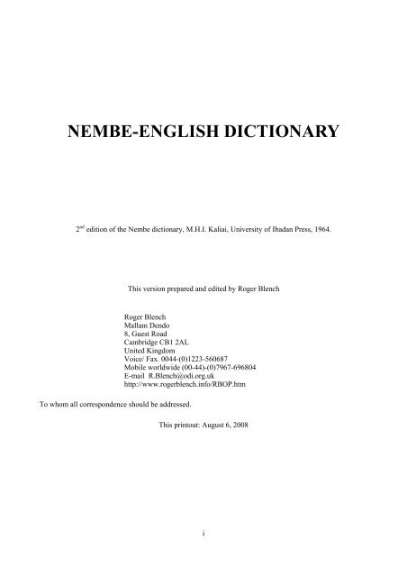 Nembe English Dictionary Pdf Roger Blench