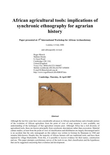 implications of synchronic ethnography for agrarian ... - Roger Blench
