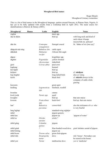 Mwaghavul bird names.pdf - Roger Blench