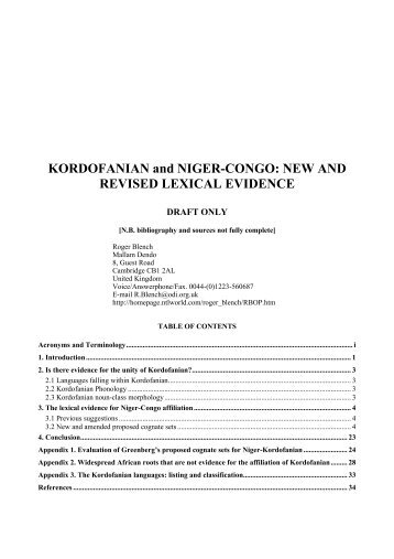 Kordofanian and NigerâCongo - Roger Blench