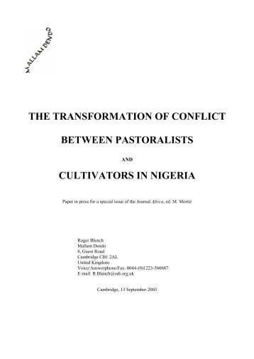 the transformation of conflict between pastoralists ... - Roger Blench