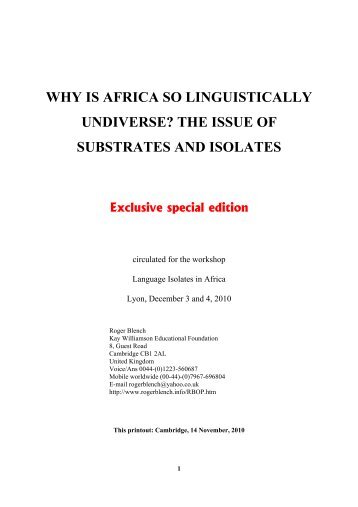 why is africa so linguistically undiverse? the issue of ... - Roger Blench