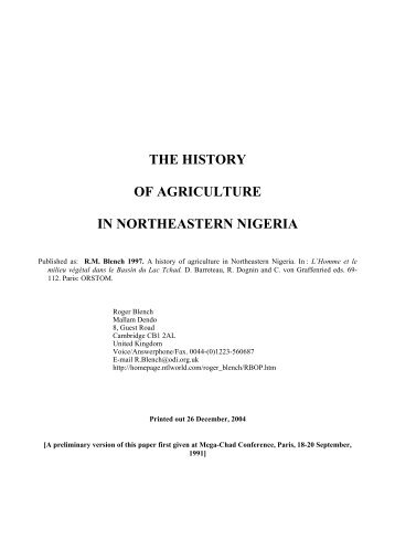 the history of agriculture in northeastern nigeria - Roger Blench