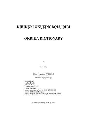 Kirike dictionary - Roger Blench