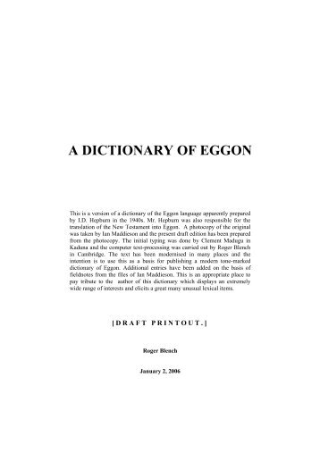 A DICTIONARY OF EGGON - Roger Blench