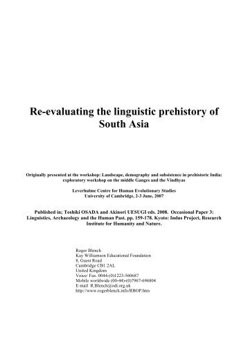 Re-evaluating the linguistic prehistory of South Asia - Roger Blench